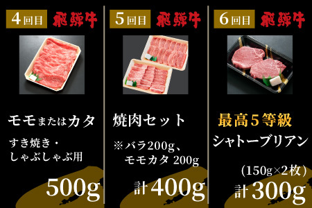 5等級シャトーブリアン入り 飛騨牛極上6回定期便 すき焼き しゃぶしゃぶ ステーキ 焼肉 BBQ モモ カタ ロース 肩ロース カタロース カルビ シャトーブリアン 希少部位 贅沢 6ヶ月 定期 定期便 飛騨 飛騨牛 牛 肉 和牛 黒毛和牛 ブランド牛 養老ミート