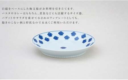 有田焼 染付梅散し 深皿【源右衛門窯】食器 器 うつわ パスタ皿 カレー皿 手描き A35-384
