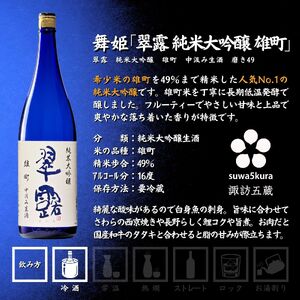 信州 諏訪五蔵 新酒 日本酒 飲み比べ セット 1800ml 2本 真澄 「あらばしり樽酒」 舞姫 「翠露 雄町中汲み生酒」 プレゼント 贈り物 ギフト 父の日 長野県 諏訪市 ※2025年12月中旬以降 順次発送予定 【102-75】