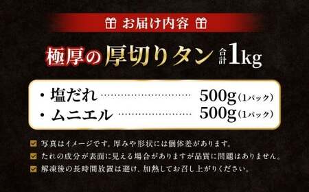  極厚の厚切りタン 1kg （500g×2パック）塩だれ×ムニエル ／ 厚切りタン 牛タン 牛たん タン たん 牛肉 お肉 肉 厚切り 大阪府 阪南市 冷凍