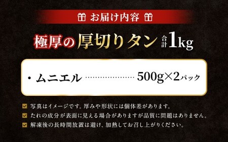  極厚の厚切りタン 1kg （500g×2パック） ムニエル × ムニエル ／ 厚切りタン 牛タン 牛たん タン たん 牛肉 お肉 肉 厚切り 大阪府 阪南市 冷凍