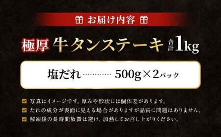  極厚牛タンステーキ 1kg （500g×2パック） 塩だれ × 塩だれ ／ 牛タン 牛たん タン たん 牛肉 お肉 肉 ステーキ 極厚 大阪府 阪南市 冷凍