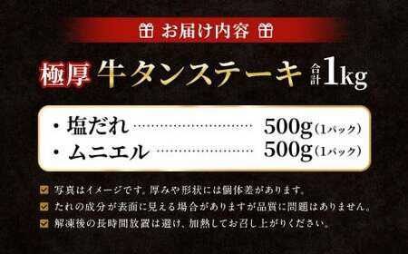  極厚牛タンステーキ 1kg （500g×2パック） 塩だれ × ムニエル ／ 牛タン 牛たん タン たん 牛肉 お肉 肉 ステーキ 極厚 大阪府 阪南市 冷凍