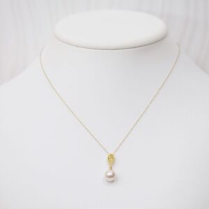 S101-474_あこや真珠 天草 ネックレス ペンダント ダイヤモンド 0.01ct 8mm - 8.5mm ホワイトピンク K18 K14 ドロップ