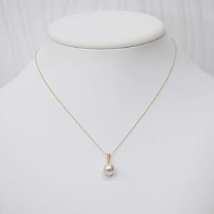 S101-480_あこや真珠 天草 ネックレス ペンダント ダイヤモンド 0.06ct 8mm - 8.5mm ホワイトピンク K18 3連
