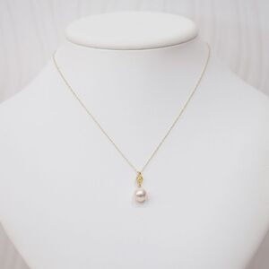 S101-489_あこや真珠 天草 ネックレス ペンダント ダイヤモンド 0.02ct 8mm - 8.5mm ホワイトピンク 真珠 K18 音符
