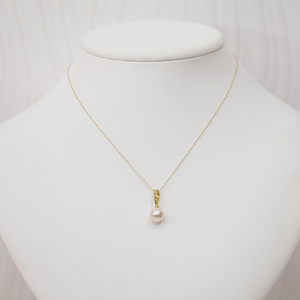 S101-492_あこや真珠 天草 ネックレス ペンダント ダイヤモンド クリッカー 0.02ct 8mm - 8.5mm ホワイトピンク 真珠 K18