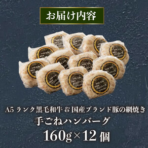 ハンバーグ 160g×12個 A5ランク 黒毛和牛 手ごねハンバーグ 冷凍 国産