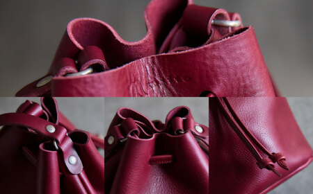 巾着ショルダーバッグ ワイン / レザー ショルダー ショルダーバッグ BAG bag バック バッグ 革 ギフト 巾着 きんちゃく / 諫早市 / 伊東製靴店 [AHCN007]