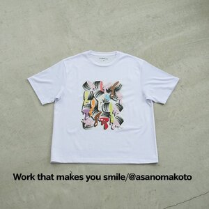 ＜新登場＞VOICE GATHERING アートプリントT-Shirt(Work that makes you smile・Lサイズ・1枚) Tシャツ 半袖 トップス ホワイト 白 クルーネック M L サイズ アート デザイン 前面 プリント アーティスト デザイナー 【m103-01-asano01-L】【パルファン】