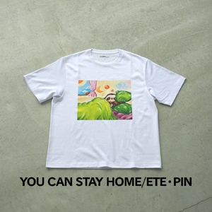 ＜新登場＞VOICE GATHERING アートプリントT-Shirt(YOU CAN STAY HOME・Mサイズ・1枚) Tシャツ 半袖 トップス ホワイト 白 クルーネック M L サイズ アート デザイン 前面 プリント アーティスト デザイナー 【m103-01-etepin02-Ｍ】【パルファン】