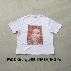 ＜新登場＞VOICE GATHERING アートプリントT-Shirt(FACE_Orange・Lサイズ・1枚) Tシャツ 半袖 トップス ホワイト 白 クルーネック M L サイズ アート デザイン 前面 プリント アーティスト デザイナー 【m103-01-inaba01-L】【パルファン】