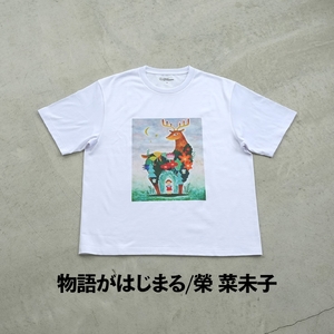 ＜新登場＞VOICE GATHERING アートプリントT-Shirt(物語がはじまる・Lサイズ・1枚) Tシャツ 半袖 トップス ホワイト 白 クルーネック M L サイズ アート デザイン 前面 プリント アーティスト デザイナー 【m103-01-sakae01-L】【パルファン】