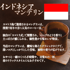 コーヒー 粉 2種 各 180g 計 360g 自家焙煎 珈琲 高級 豆 インドネシア マンデリン ブラジル キャラメラード 日野町