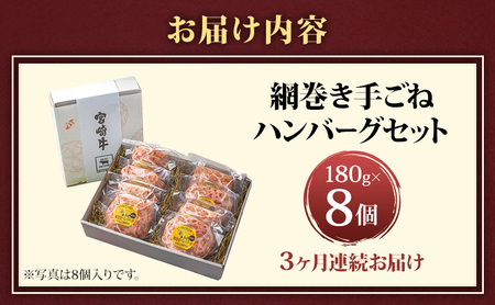 ハンバーグ 定期便 3ヶ月 A5ランク 宮崎牛 180g 8個 セット マ・メゾン 国産 工場直売 惣菜 食品