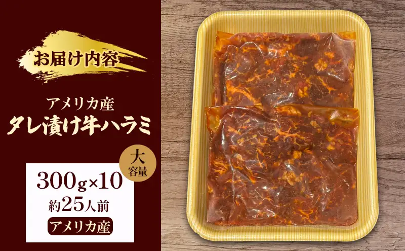 アメリカ産タレ漬け牛ハラミ　大容量(約25人前) 300g×10 牛肉 焼肉 焼き肉 アウトドア BBQ