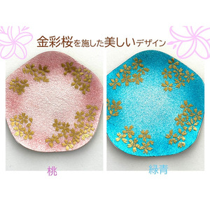 銀張り七宝梅花型 金彩桜 アロマスト―ンプレート 桃/赤羽七宝舎[87-05GB]