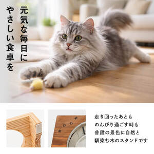 小型犬・猫用 フード&ウォータースタンド 1台 (柿渋) ペット用品 ペット 犬 猫 食器台 餌台 ボウル付 杉 木製 雑貨 日用品 インテリア 職人 ハンドメイド 手作り 手仕事 数量限定 【JK03】【隠れ家具工房 木吉】