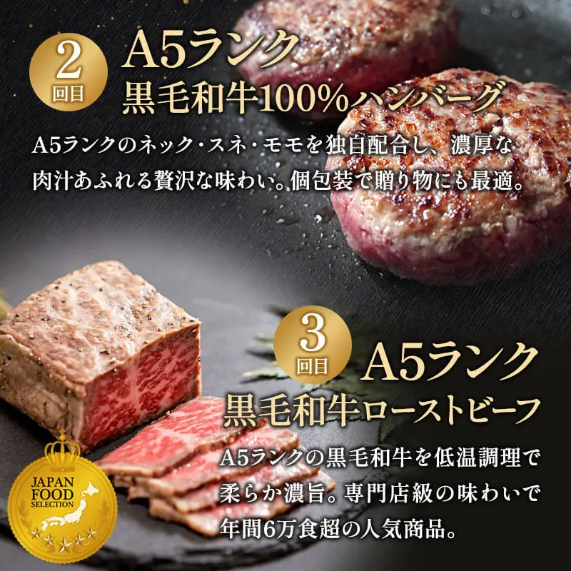 【6回定期便】肉のソムリエ厳選定期便 ： 牛タン3種食べ比べ・A5黒毛和牛ハンバーグ・A5黒毛和牛ローストビーフ・焼豚・ワイルド牛タン