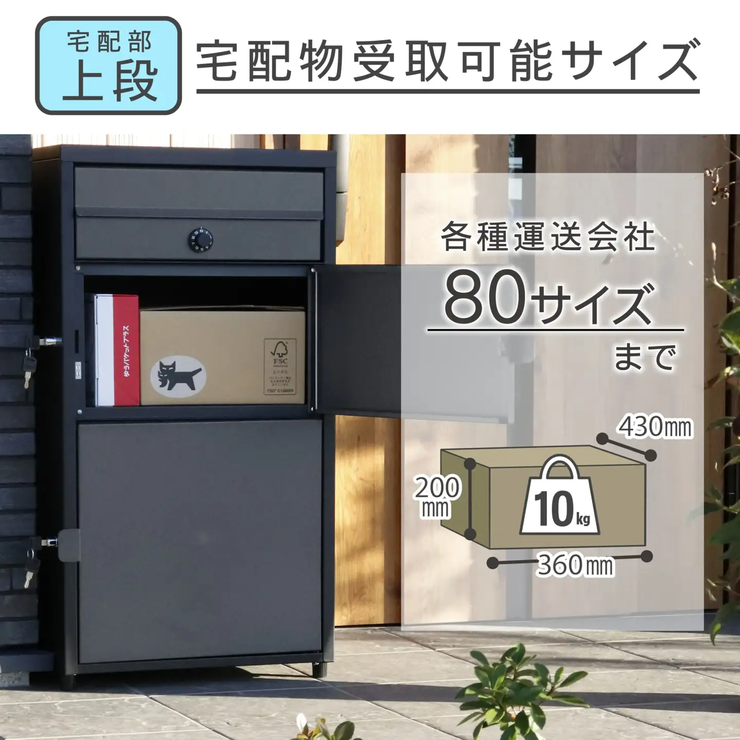 ポスト一体型 二段宅配ボックス レシーボ 鍵付き 戸建住宅用 防雨 防水 屋外 要組立 日本製 TRP2-4583(BK/AGY) グリーンライフ