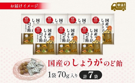 加藤製菓 国産しょうがのど飴 70g×7袋 飴 あめ キャンデイー 個包装 国産 日本産 素材の味 素材 ジンジャー 甜菜糖 ショウガ 生姜 酸味 まろやか 優しい味わい 持ち歩き お取り寄せ 送料無料 愛知県 あま市