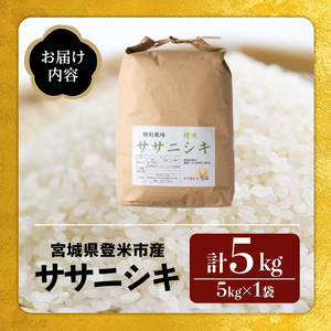 ≪令和7年産≫ 登米市産 ササニシキ 5kg×1袋 特別栽培米 農薬・化学肥料不使用 精米 お米 おこめ 米 コメ 白米 ご飯 ごはん おにぎり お弁当 【株式会社いなほ】tm550
