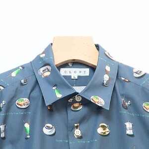 CLOFT 綿100％長袖オリジナルプリントシャツ”憩い”喫茶店柄（C/#17ダークネイビー） XL 0139-020-S07-6