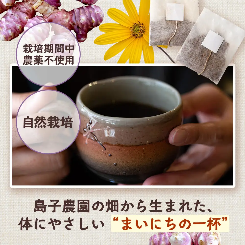 紫菊芋コーヒー ふ～ ３袋（3g×15P）SK-18｜ コーヒー 菊芋 紫菊芋 ティーパック ノンカフェイン 野菜茶 きくいも お茶 焙煎 ギフト グルメ お取り寄せ 鹿児島県 南大隅町 島子農園