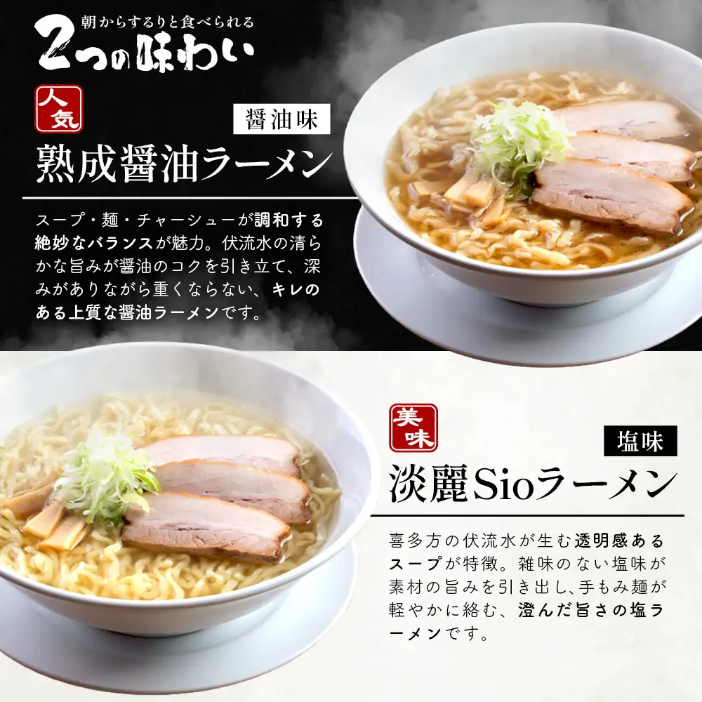 喜一の朝ラー 1箱(熟成醤油2食 Sio塩2食)　【07208-0790】