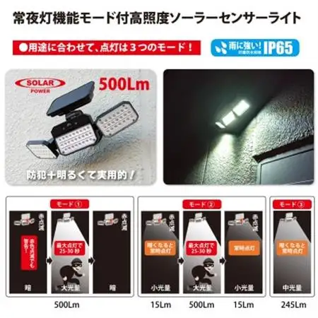 ソーラーセンサーライト　広範囲照射型　マグネットベース付　EDS0795MN【1703553】