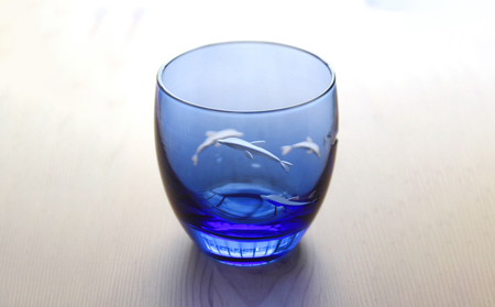 浅草切子 aquatic「Dolphin Dance 丸オールド青藍」_0012-068-T07