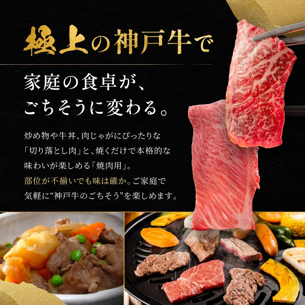 訳あり 神戸牛 切り落とし肉・焼肉用（不揃い）400gずつ 計800g KBSY2