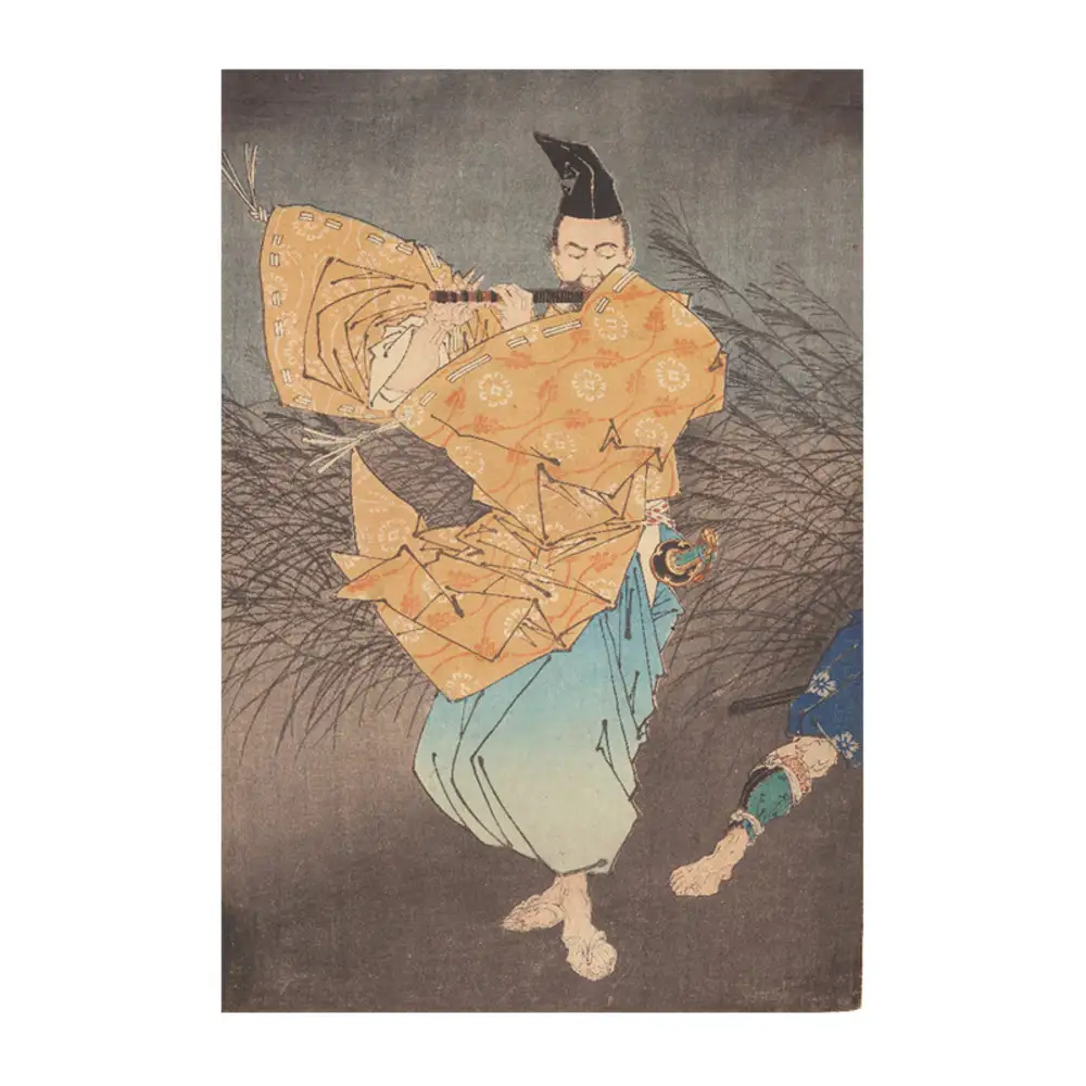 オリジナル【レプリカ浮世絵（3枚絵）月岡芳年作「藤原保昌月下弄笛図」】／名古屋刀剣博物館