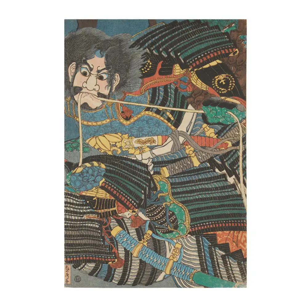 オリジナル【レプリカ浮世絵（3枚絵）歌川貞秀作「太平記尼ヶ崎合戦 加藤清正勇猛四方手左司馬組討」】／名古屋刀剣博物館