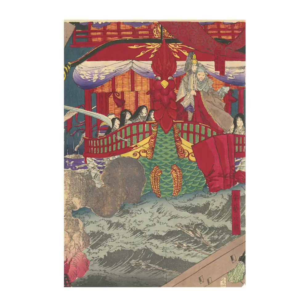 オリジナル【レプリカ浮世絵（3枚絵）月岡芳年作「源平矢嶋大合戦之図」】／名古屋刀剣博物館