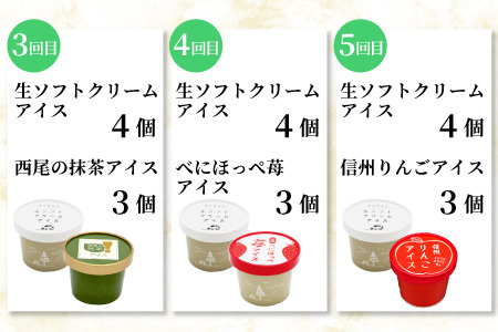 全5回〈翌月から発送開始〉フレーバーアイス定期便☆ 南信州根羽村産アイス が毎月7個届く！ 合計35個 アイスクリーム ソフトクリーム バニラ 西尾 いちご 紅ほっぺ いちご りんご ブルーベリー 抹茶 ミルク 25000円 25,000円