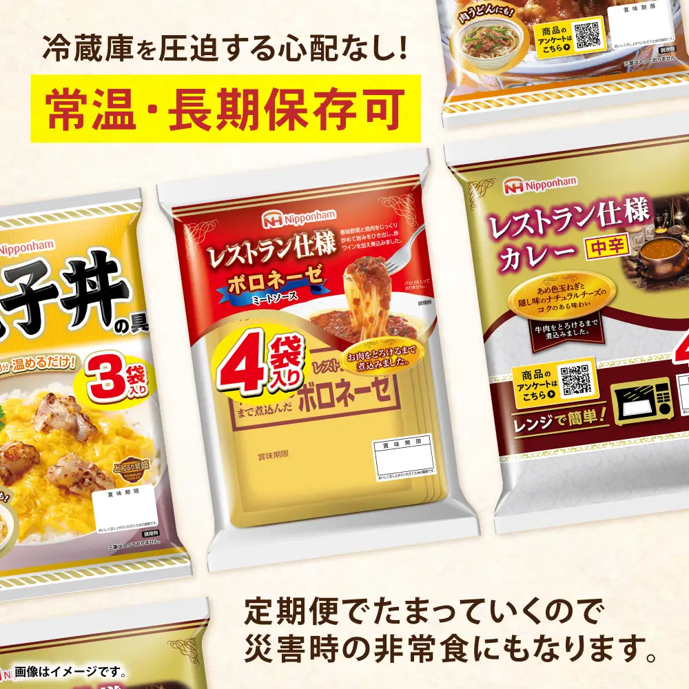 【6回定期便】仕送り定期便（ボリュームコース） 6種 190食分 / 小分け レトルト カレー レトルトカレー どんぶり 丼 パスタ パスタソース 簡単 温める　レンジ レンチン 仕送り 大学生 一人暮らし 単身赴任 防災 保存食 長期保存 常温 / 諫早市 / 日本ハム[AHAL028]
