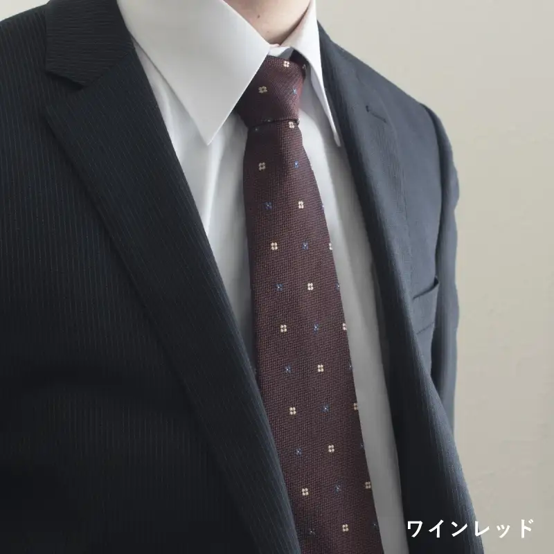シルクネクタイ（花柄ドット ワインレッド）