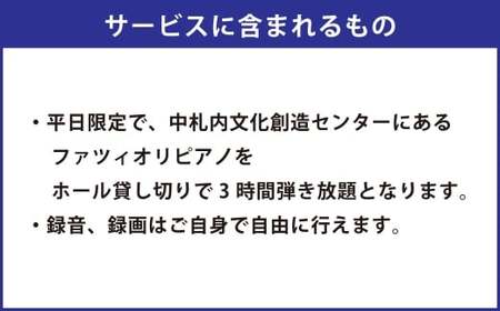 グランドピアノ 「 FAZIOLI （ ファツィオリ ）」 平日 3時間 弾き放題 1回分 ピアノ 演奏 ファツィオリピアノ 演奏体験 体験 チケット 体験チケット 利用券 券 貸切