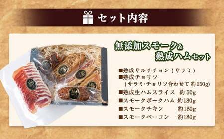 無添加スモーク＆熟成ハムセット 【2026年3月上旬より順次発送予定】 ／ 熟成 サルチチョン サラミ チョリソ 生ハム スライス スモークポーク ハム スモークチキン スモークベーコン おつまみ
