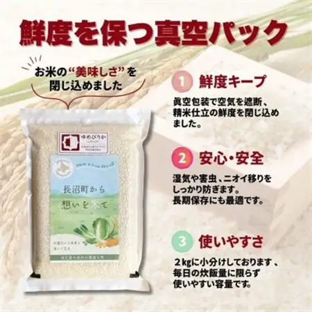 【令和7年産・無洗米・真空パック】長沼町産ゆめぴりか 2kg×2袋【1711209】