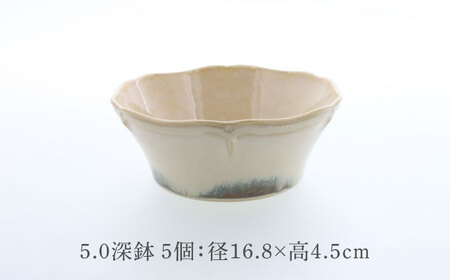 【美濃焼】ポルト ティーク型 5.0深鉢 5点セット【カネ定製陶】[MEI244]