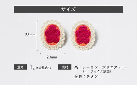 【ファクトリー製造の刺繍ピアス raccan［ラッカン］】frame F『hoop＆flower』ピンク×サーモンピンク[CDX005]