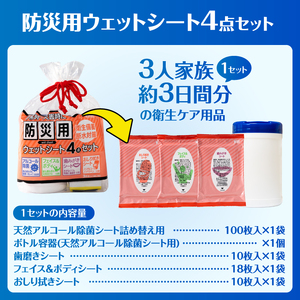 ウェットシート 詰合せ 防災用 4点セット シャンプーシート 15枚入 2セット 厚手 メッシュシート スッキリ 爽快 外出 アウトドア 運動後 緊急時 手軽 便利 衛生 防災 備蓄 常備 富士市 [sf002-573]