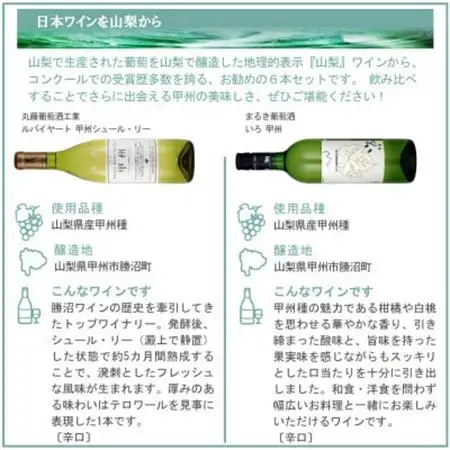 山梨ワイン 注目生産者の定番ワイン 6本セット【配送不可地域：離島】【1607486】