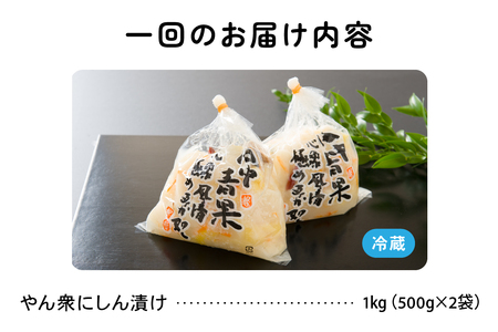【3ヵ月定期便】やん衆にしん漬け 1kg (500g×2)  北海道 ニシン 鰊 漬物 ごはんのお供 つけもの おつまみ R014-035