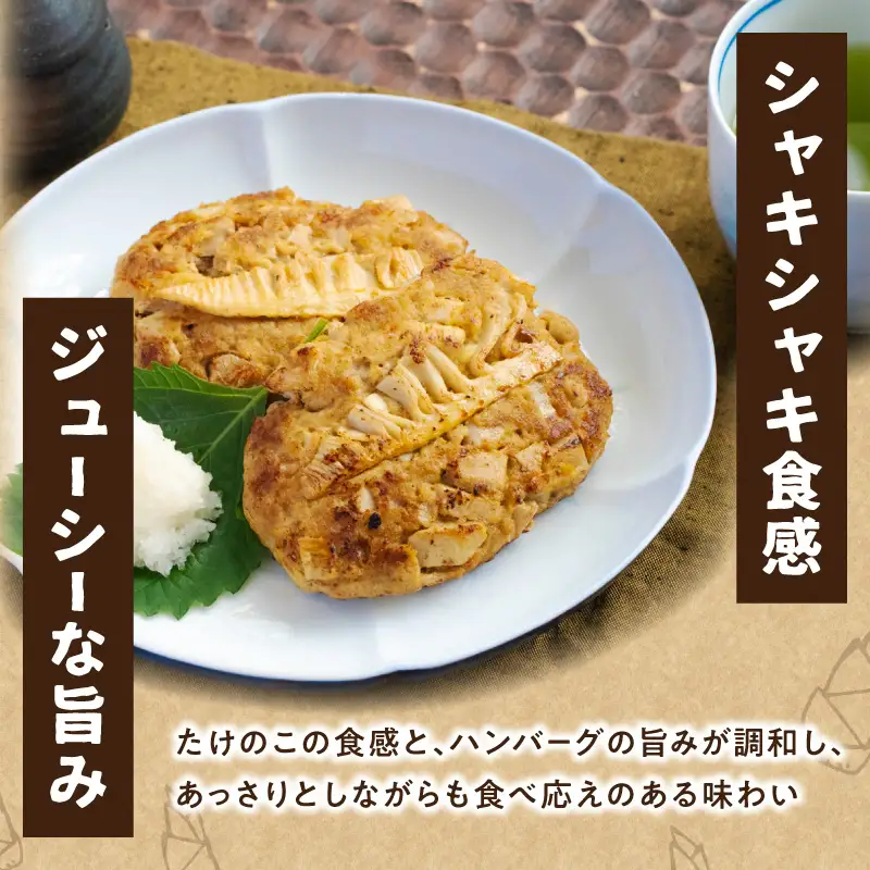 たけのこハンバーグ6個セット 惣菜 弁当 夕食 おかず たけのこ 筍 ハンバーグ ジューシー 焼くだけ 簡単 小分け 食べきり 福岡県 八女市 113-003