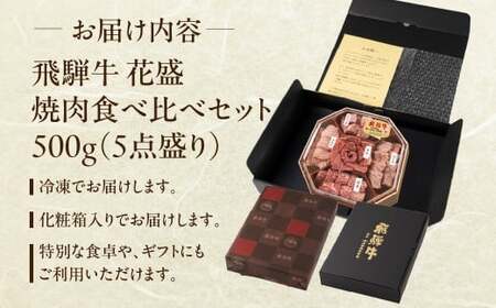 【遅れてごめんね 父の日（6月23日～28日お届け）】飛騨牛 花盛 焼肉食べ比べセット 500g（5点盛り）約3人前【22-46fo】