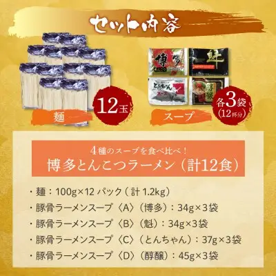 Z86-31 寄附額改定↓↓ 博多とんこつラーメン12食 4種類の本場博多の福岡産スープ ラーメン