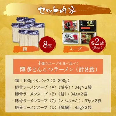Z86-32 寄附額改定↓↓ 博多とんこつラーメン8食 4種類の本場博多の福岡産スープ ラーメン